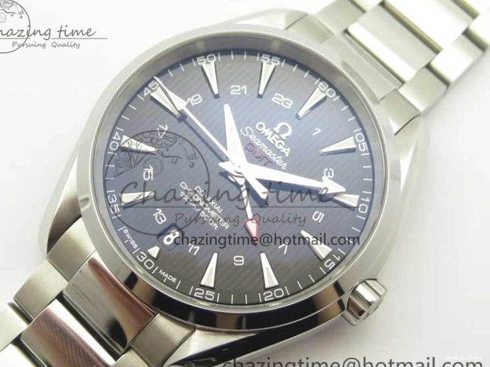 0310 Stylish Aqua Terra 150M GMT SS VSF 1:1 Best Edition Black Textured Dial on SS Bracelet A8605 Super Clone 8055